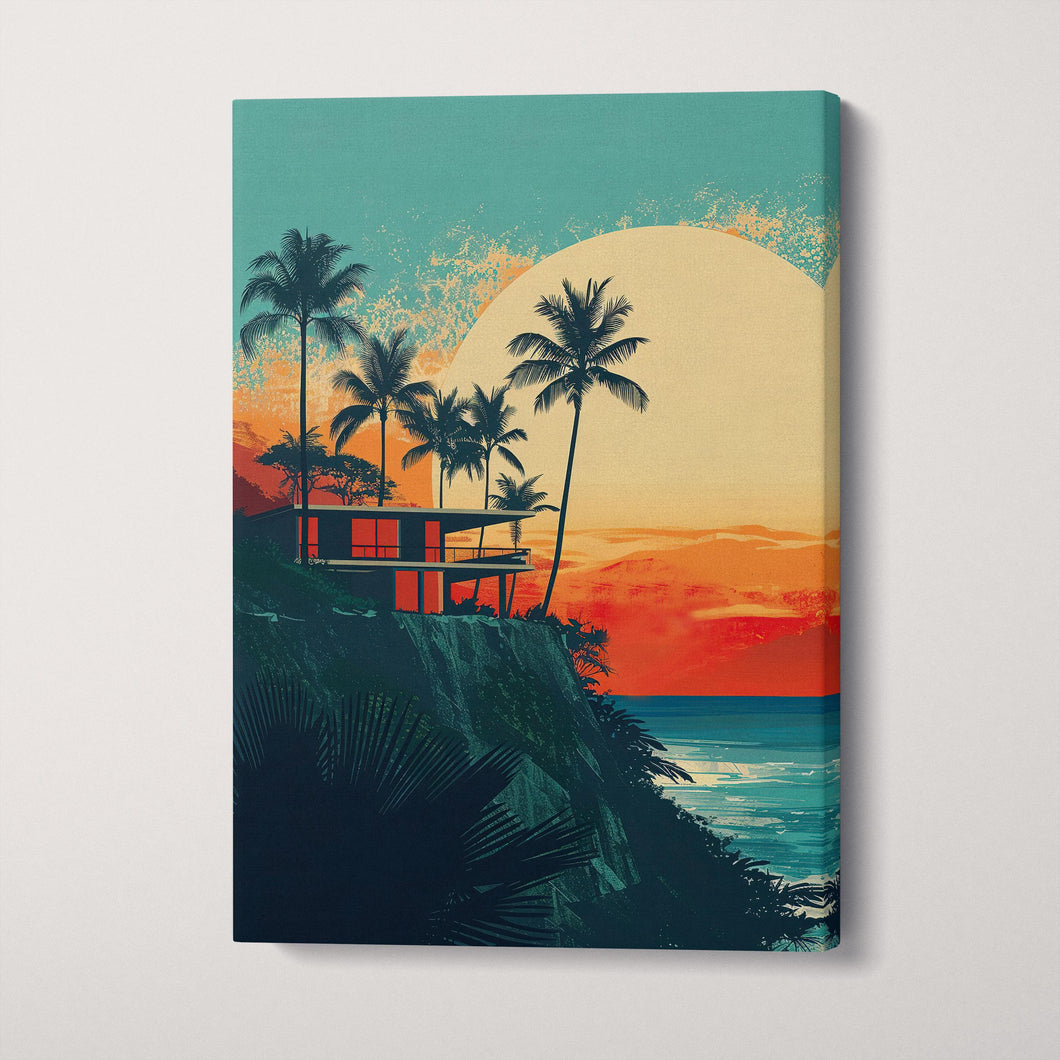 Sunset Dreams on the Coastline Canvas Wall Art Eco Leather Print
