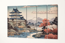Load image into Gallery viewer, Japanese Pagoda &amp; Mountain View Ukiyo-e Eco Wall Art Eco Leather Home Decor Canvas Print 5 Panels