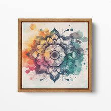 Load image into Gallery viewer, Mandala Bloom Watercolor Wall Art Canvas Eco Leather Print Wood Frame