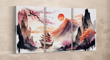 Charger l&#39;image dans la galerie, Crimson Junk Voyage Asian Wall Art Home Decor Framed Eco Leather Canvas Print 3 Panels