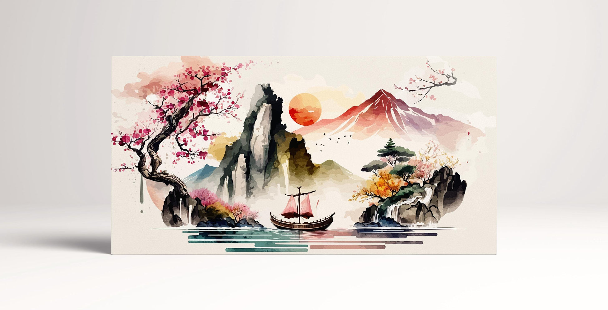 Ember Voyage: The Journey of the Junk Asian Wall Art Home Decor Framed Eco Leather Canvas Print