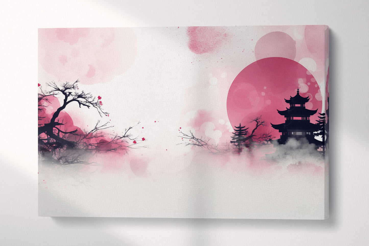 Cherry Blossom Dreamscape in Pink Japanese Wall Art Eco Leather Home Decor Canvas Print Single Panel