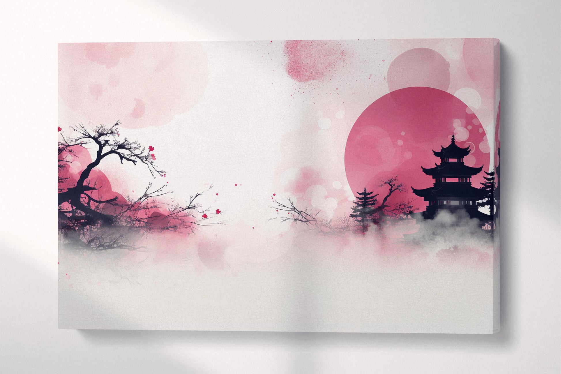 Cherry Blossom Dreamscape in Pink Japanese Wall Art Eco Leather Home Decor Canvas Print Single Panel