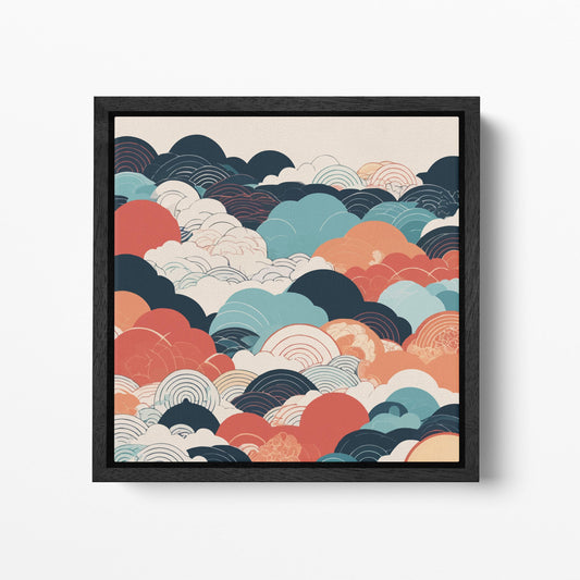 Colorful Waves Japanese Cloud Patterns Wall Art Canvas Eco Leather Print Black Frame