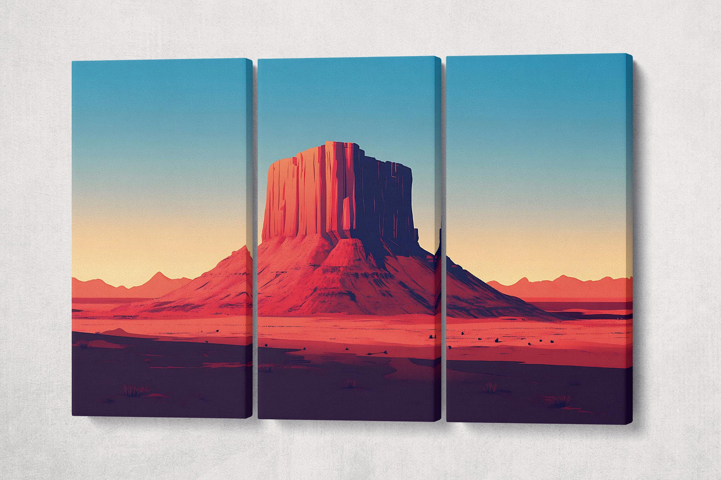 Echoes of the Desert Bold Southwestern Landscape Wall Art Eco Leather Home Decor Canvas Print 3 Panels