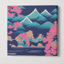Charger l&#39;image dans la galerie, Moonlit Sakura Peaks of Japan Wall Art Canvas Eco Leather Print