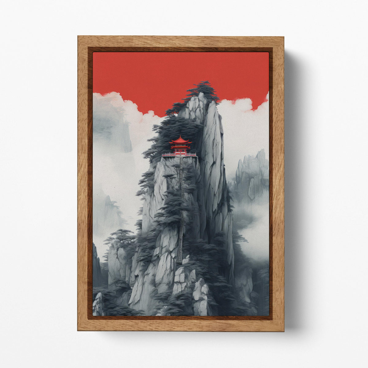 A Temple Above the Clouds Wall Art Eco Leather Canvas Wall Decor Print Wood Frame