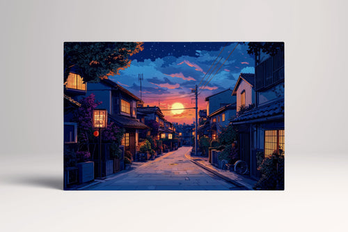 Japanese Twilight Street Scene Wall Art Eco Leather Home Decor Canvas Print