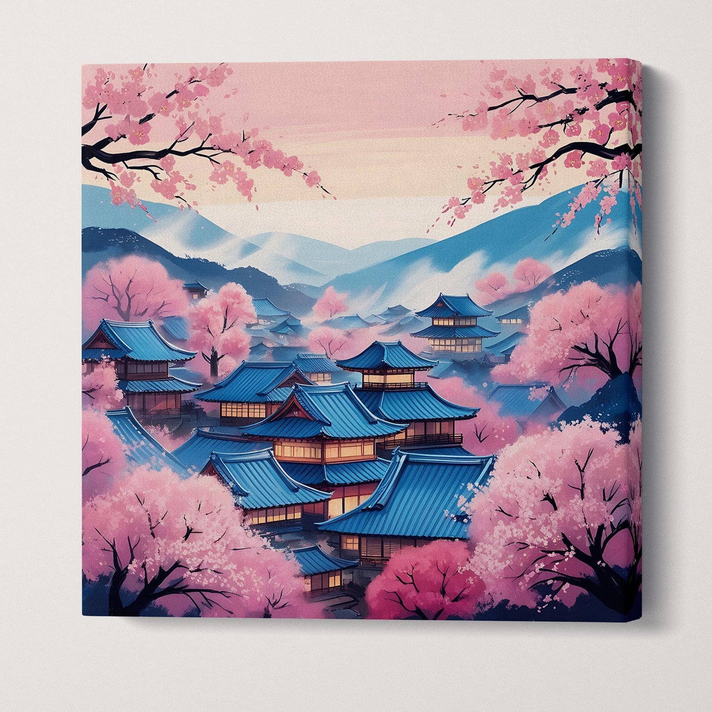 Cherry Blossom Village in Japan Wall Art Canvas Eco Leather Print