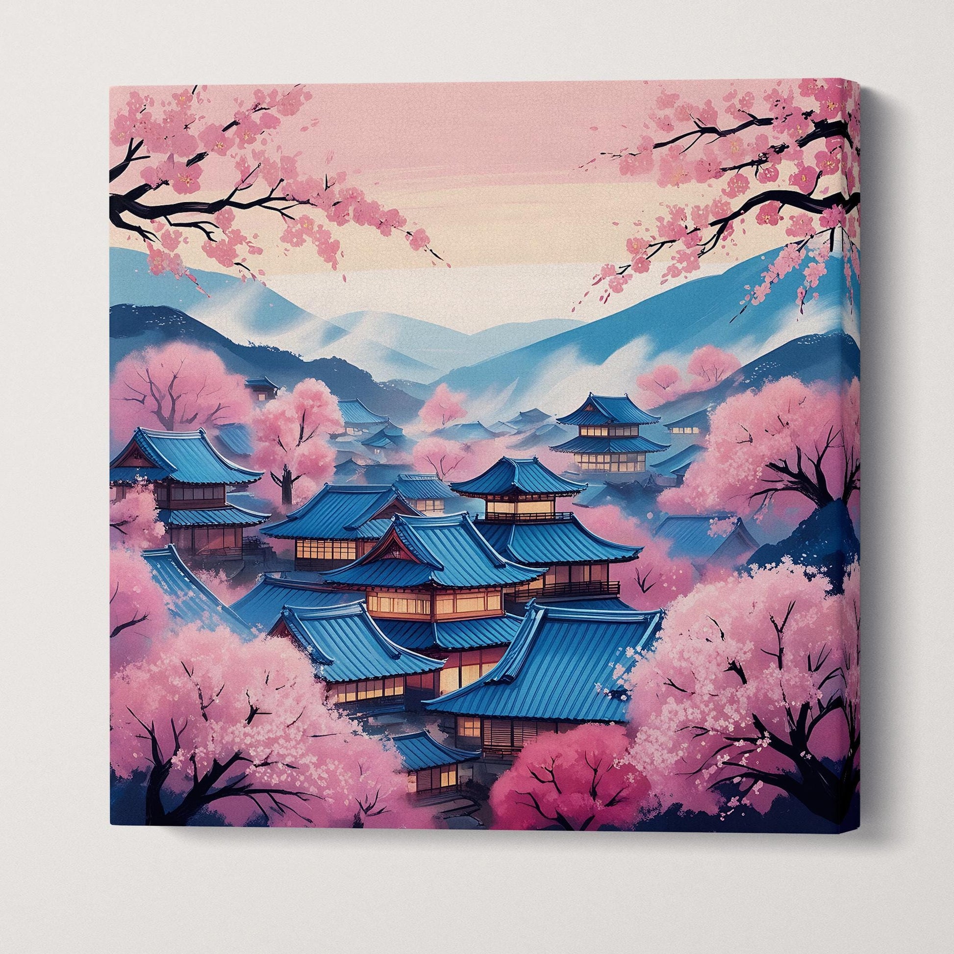 Cherry Blossom Village in Japan Wall Art Canvas Eco Leather Print