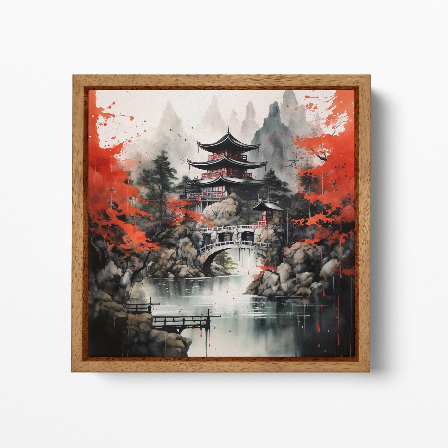 Spirit of the Japanese Mountains Wall Art Canvas Eco Leather Print Wood Frame