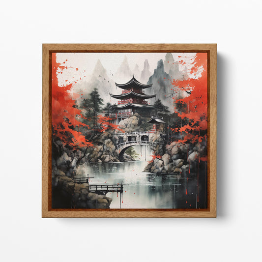 Spirit of the Japanese Mountains Wall Art Canvas Eco Leather Print Wood Frame