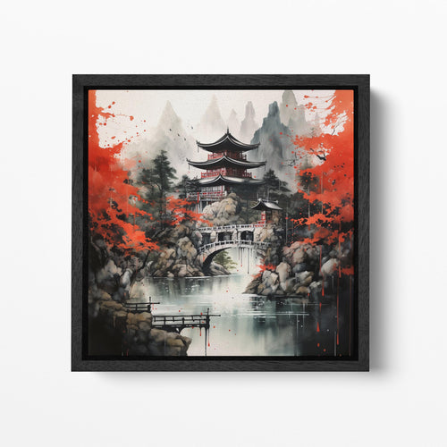 Spirit of the Japanese Mountains Wall Art Canvas Eco Leather Print Black Frame