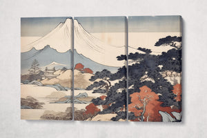 Mount Fuji Ukiyo-e Artwork Eco Leather Home Decor Canvas Print 3 Panels