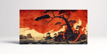 Carica l&#39;immagine nel visualizzatore di Gallery, Fiery Japanese Landscape Framed Art Print Wall Decor on Eco Leather Canvas