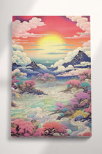 Load image into Gallery viewer, Vibrant Sunset Over Pastel Clouds &amp; Cherry Trees Japanese Style Wall Art Eco Leather Canvas Wall Decor Print