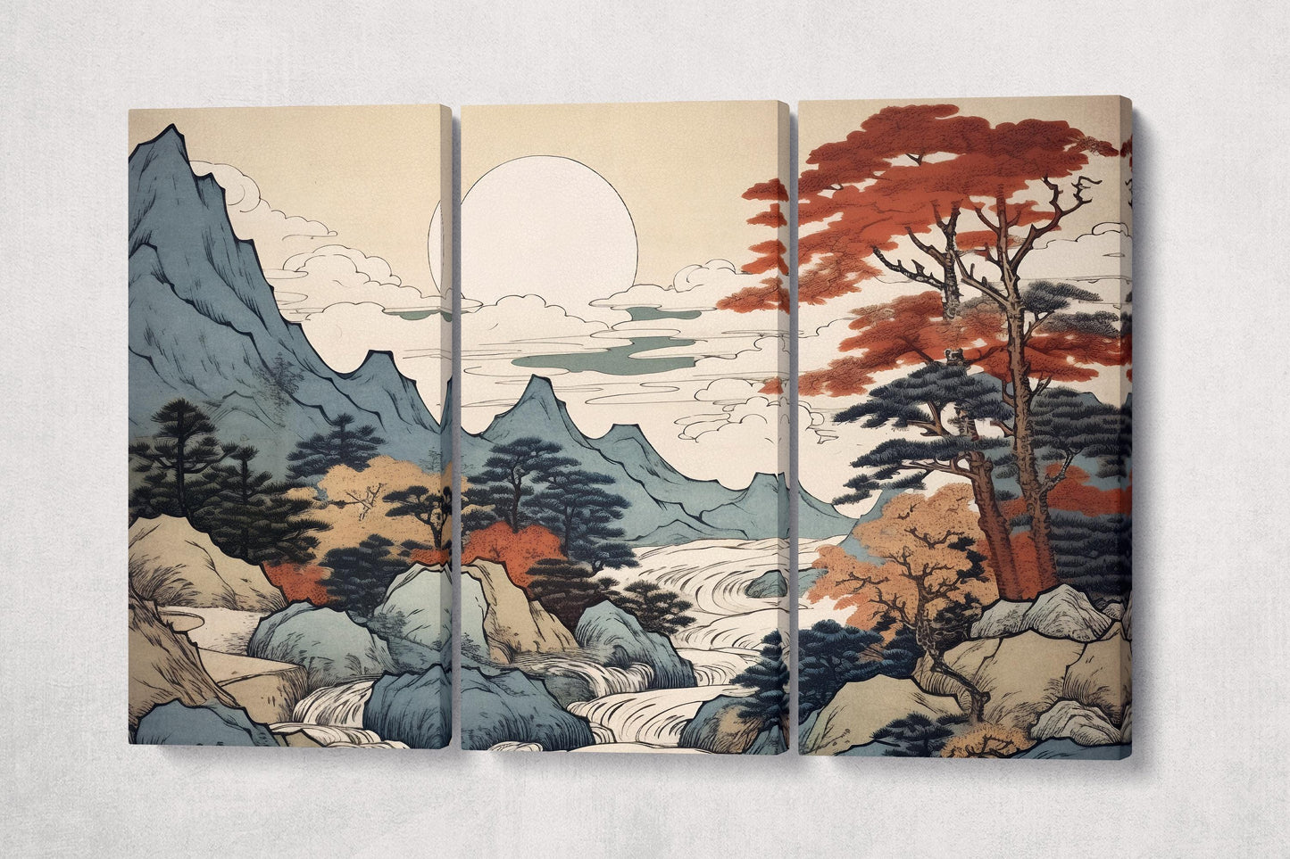 Whispers of the River at Sunrise A Symphony in Soft Hues Canvas Home Art Wall Decor Eco Leather Print 3 Panels