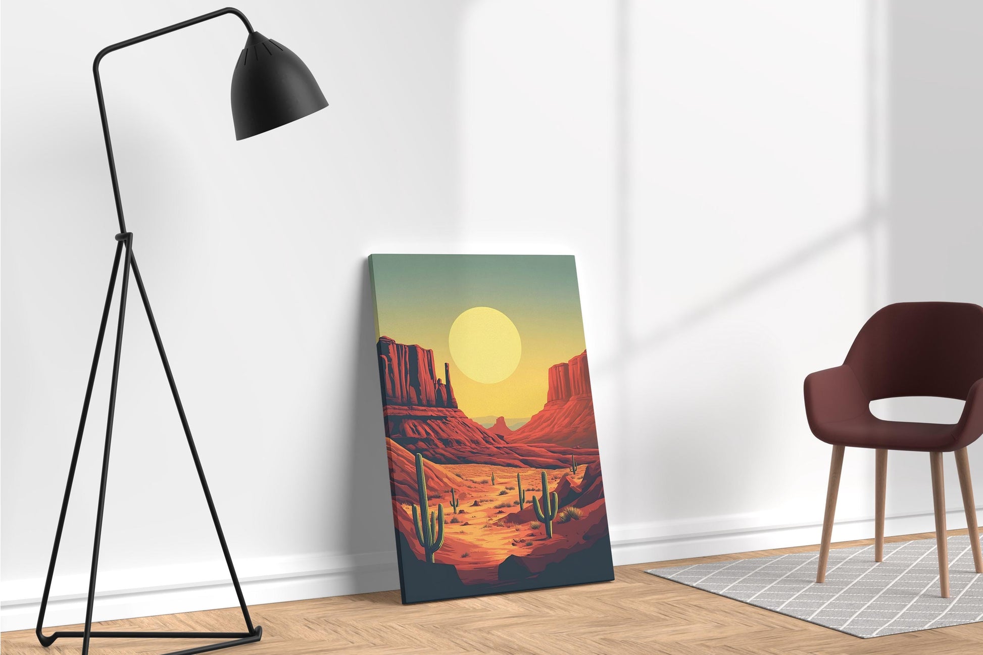 Desert Southwestern Sunscape Wall Art Eco Leather Canvas Wall Decor Print Ambient