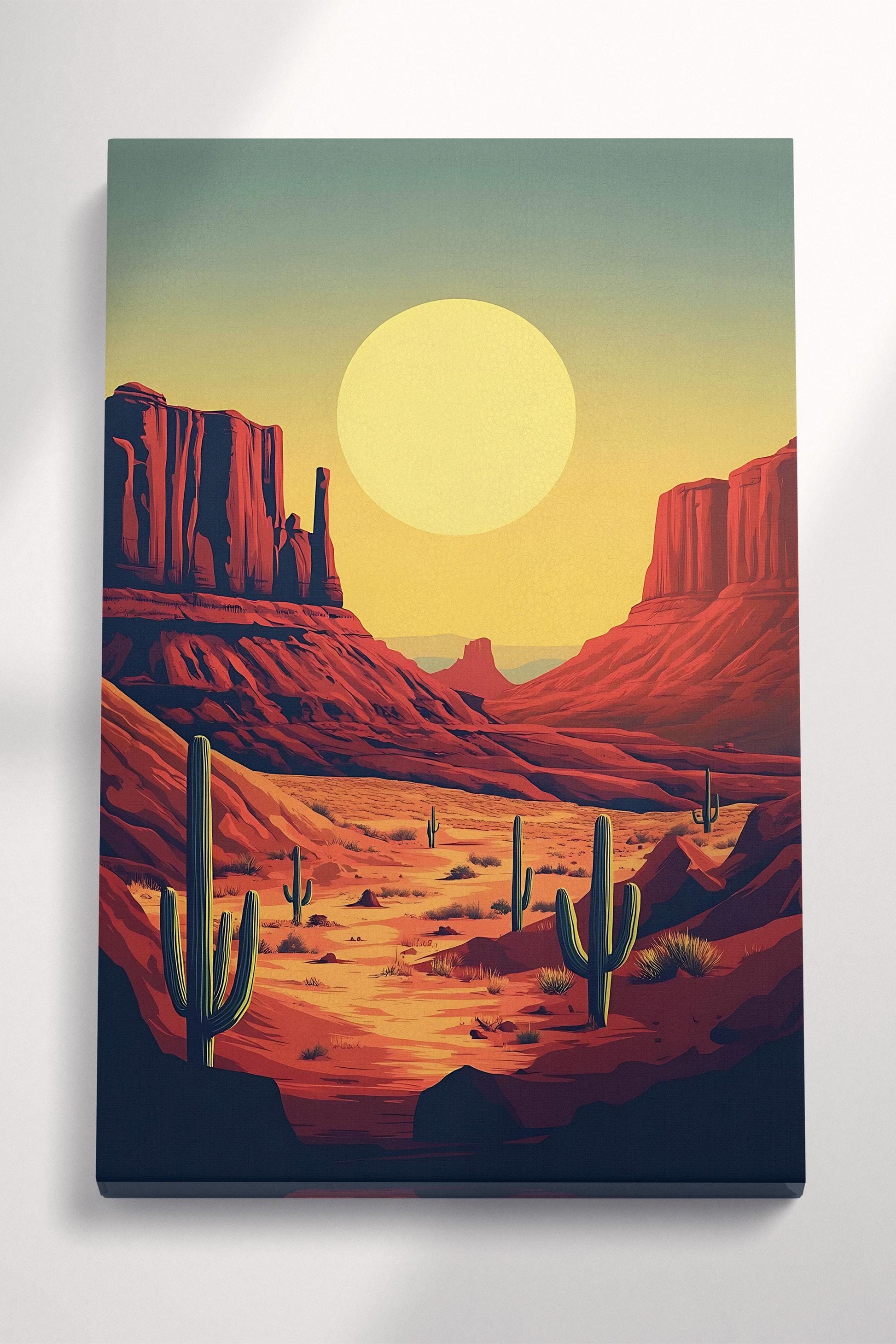 Desert Southwestern Sunscape Wall Art Eco Leather Canvas Wall Decor Print
