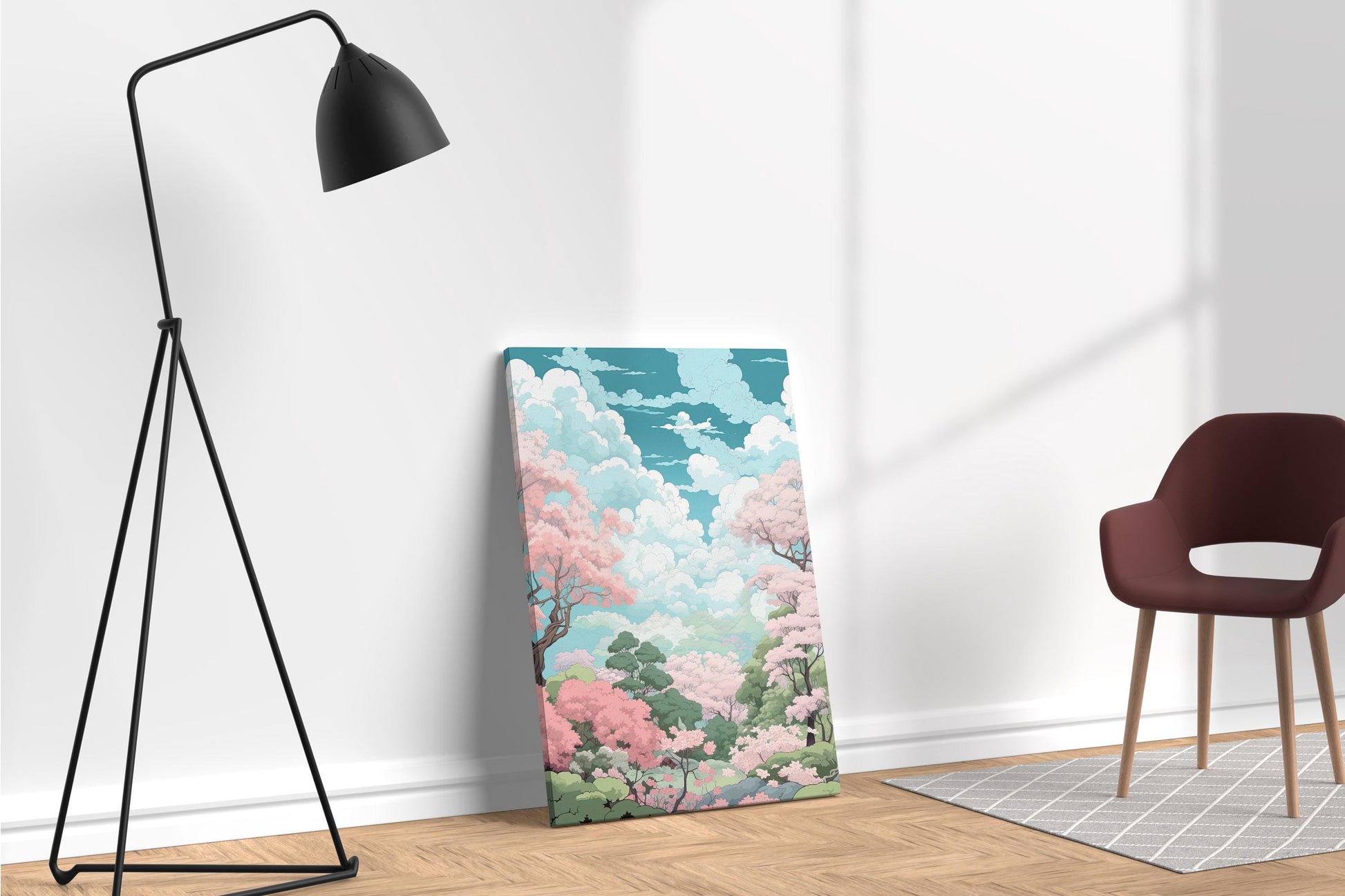 Anime-Inspired Sakura Clouds Japanese Garden Wall Art Eco Leather Canvas Wall Decor Print Ambient