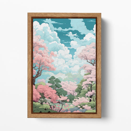 Anime-Inspired Sakura Clouds Japanese Garden Wall Art Eco Leather Canvas Wall Decor Print Wood Frame