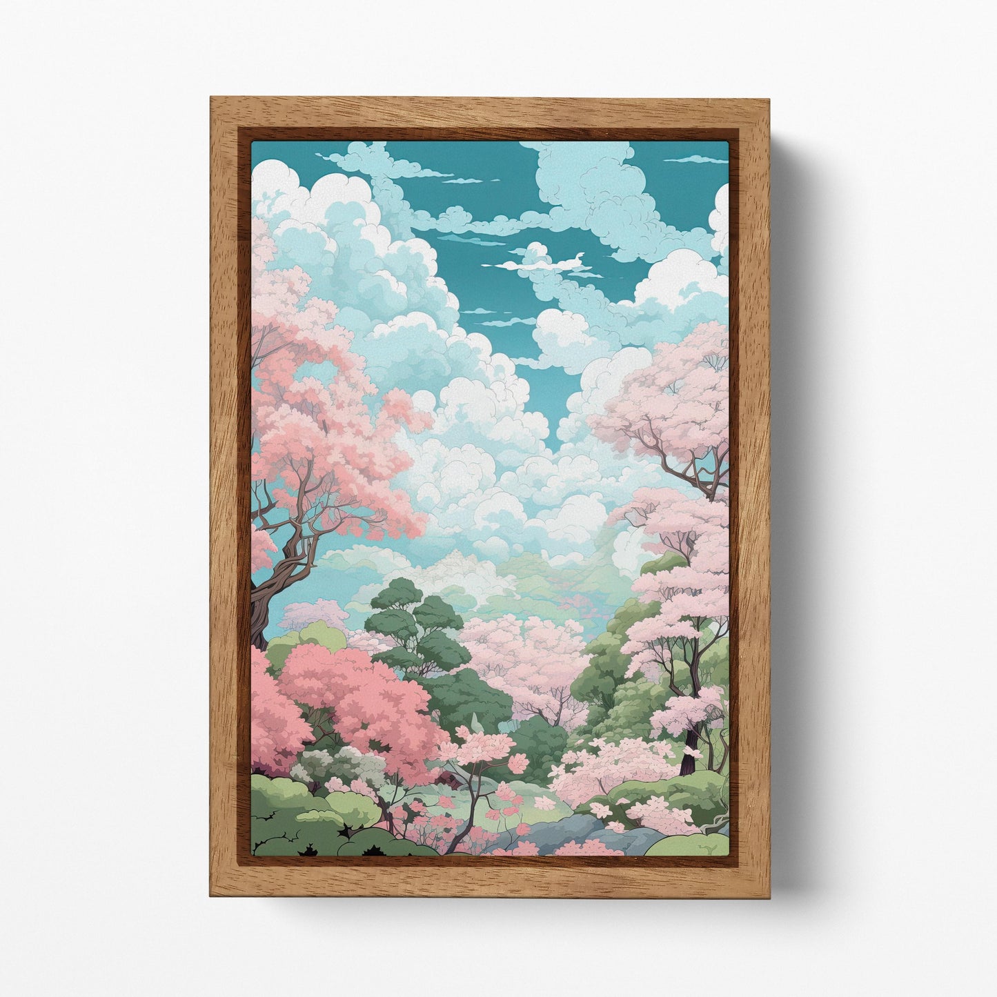 Anime-Inspired Sakura Clouds Japanese Garden Wall Art Eco Leather Canvas Wall Decor Print Wood Frame