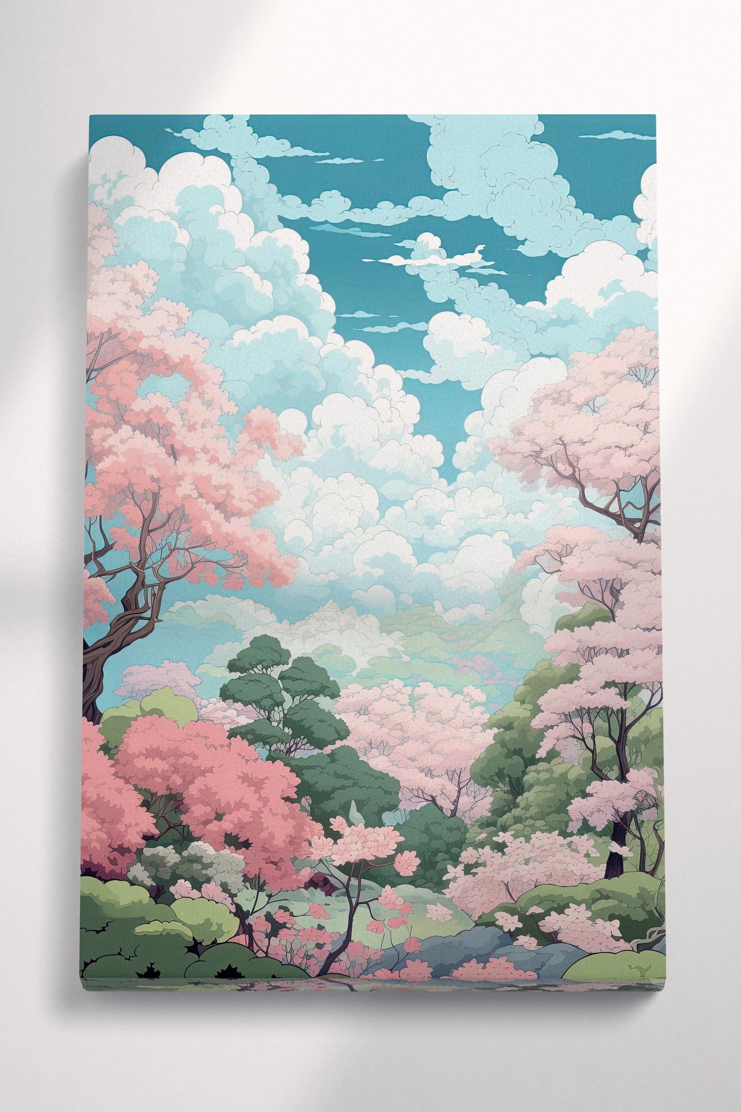 Anime-Inspired Sakura Clouds Japanese Garden Wall Art Eco Leather Canvas Wall Decor Print