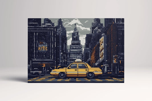 Pixelated New York Yellow Cab 8-Bit Urban Style Print Canvas Home Art Wall Decor Eco Leather Print