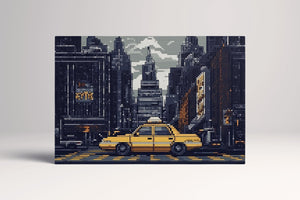 Pixelated New York Yellow Cab 8-Bit Urban Style Print Canvas Home Art Wall Decor Eco Leather Print