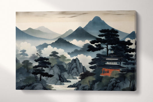Mystic Ukiyo-e Japan Mountains Canvas Home Art Wall Decor Eco Leather Print Single Panel