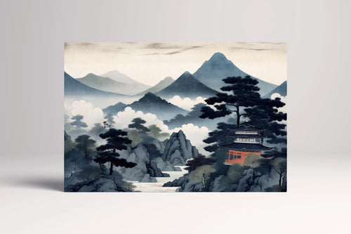 Mystic Ukiyo-e Japan Mountains Canvas Home Art Wall Decor Eco Leather Print