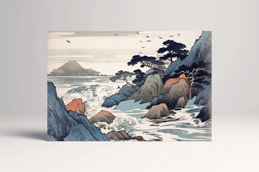 Whispers of the Sea: Ukiyo-e Inspired Japanese Art Canvas Wall Decor Eco Leather Print