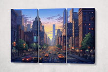 Load image into Gallery viewer, Sunset Glow Over New York Streets Artwork Wall Art Eco Leather Canvas Print 3 Panels