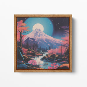 Moonlit Majesty Japanese Mountainscape Wall Art Canvas Eco Leather Print Wood Frame