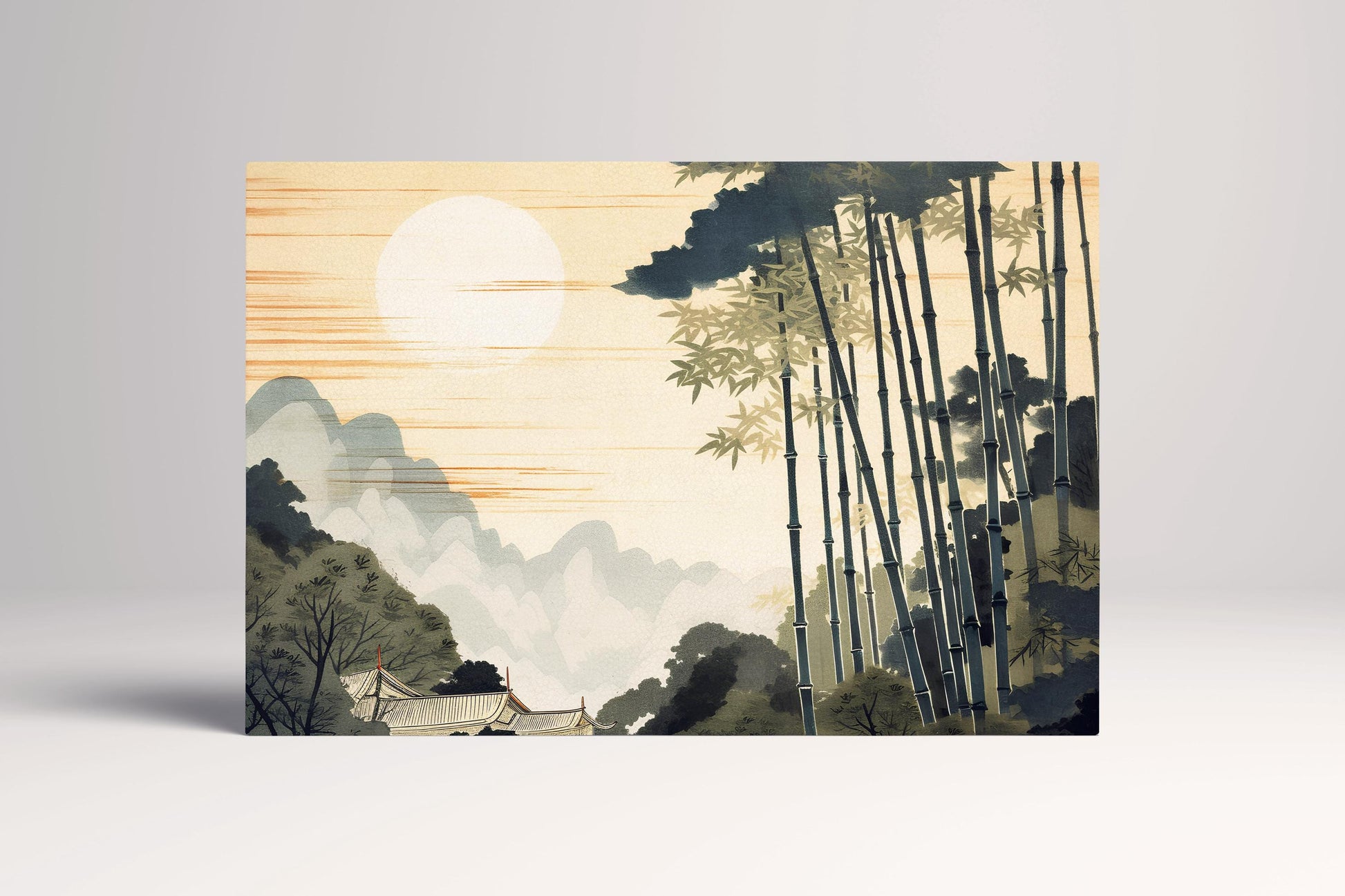 Ukiyo-e Style Bamboo Forest at Sunrise Asian Wall Art Scene Eco Leather Home Decor Canvas Print