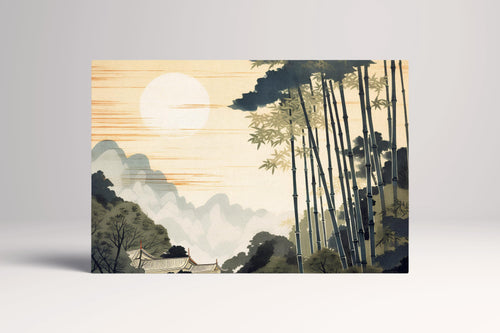 Ukiyo-e Style Bamboo Forest at Sunrise Asian Wall Art Scene Eco Leather Home Decor Canvas Print