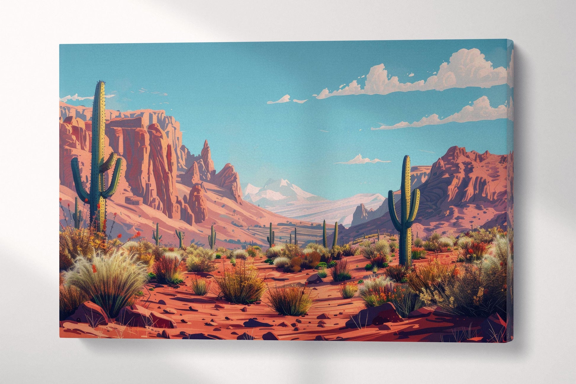Sunlit Desert Oasis Southwest Landscape Wall Art Eco Leather Home Decor Canvas Print Single Panel