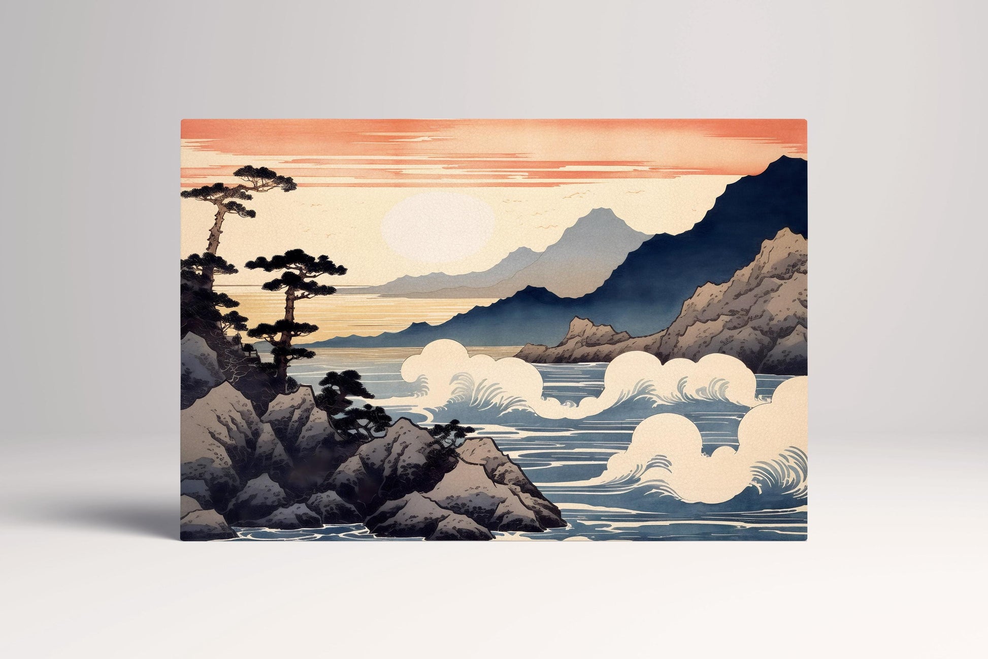 Whispers of the Japanese Coast Ukiyo-e Style Canvas Wall Art Eco Leather Print