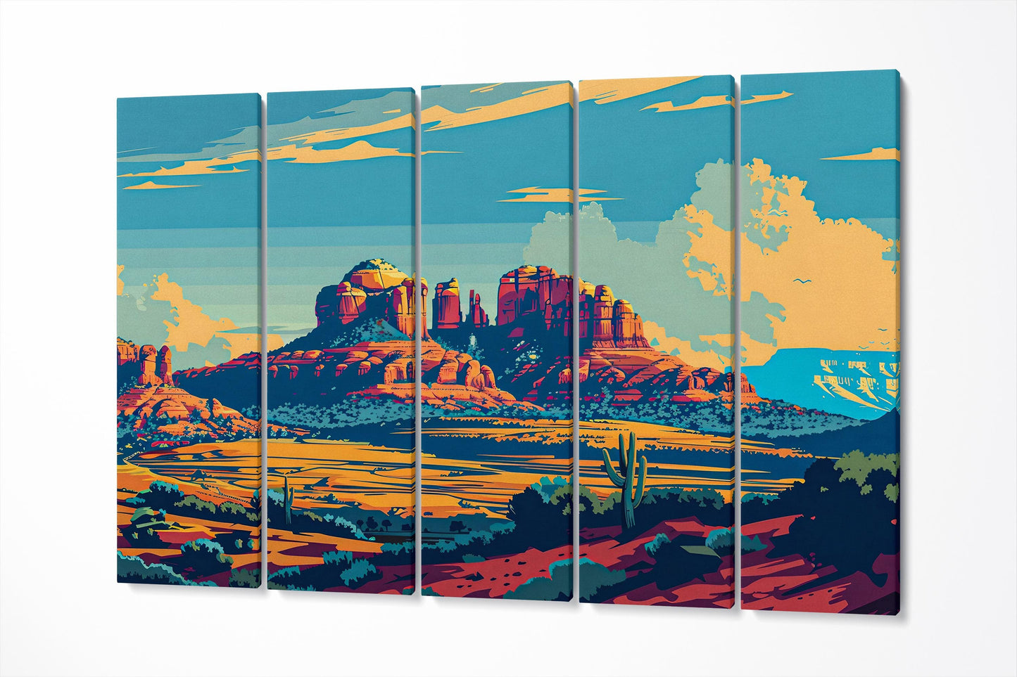 Sedona Sunset Vibrant Desert Landscape Wall Art Eco Leather Home Decor Canvas Print 5 Panels