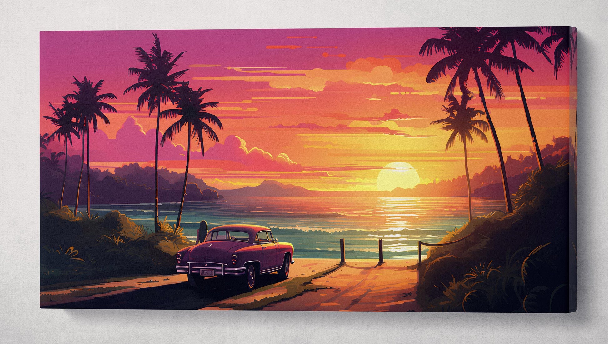 Tropical Sunset Escape Canvas Print Wall Decor Eco Leather Canvas Print Single Panel