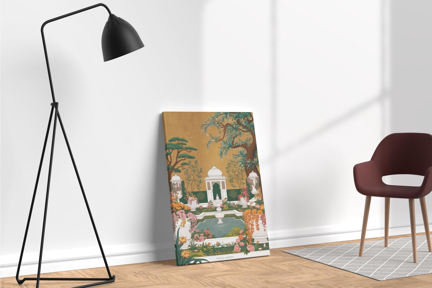 Mughal Garden Myth Majestic Floral Oasis Wall Art Eco Leather Canvas Wall Decor Print, Made in Italy!