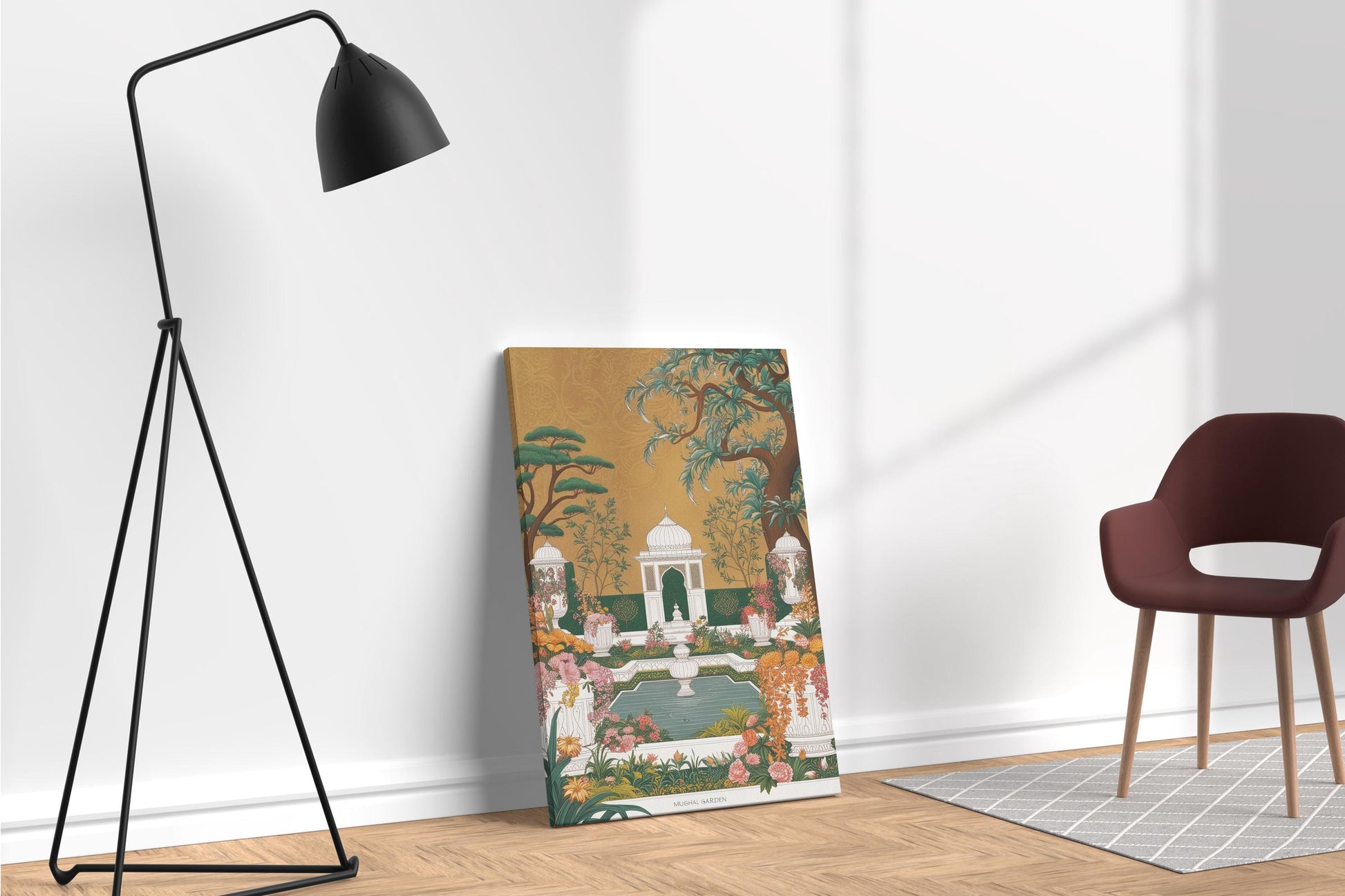 Mughal Garden Myth Majestic Floral Oasis Wall Art Eco Leather Canvas Wall Decor Print, Made in Italy!