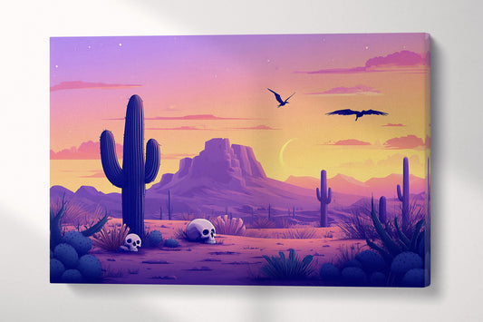Desert Cartoon Purple Twilight Wall Art Eco Leather Home Decor Canvas Print Single Panel