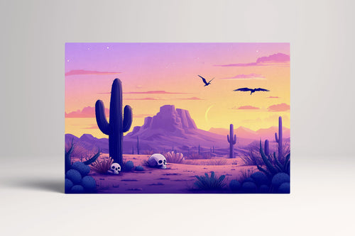Desert Cartoon Purple Twilight Wall Art Eco Leather Home Decor Canvas Print