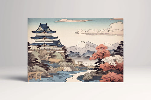 Japanese Pagoda & Mountain View Ukiyo-e Eco Wall Art Eco Leather Home Decor Canvas Print