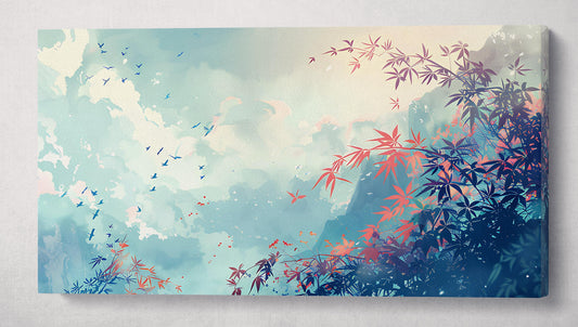 Dreamlike Bamboo Forest Japanese Style Eco Leather Canvas Wall Decor Print Single Panel