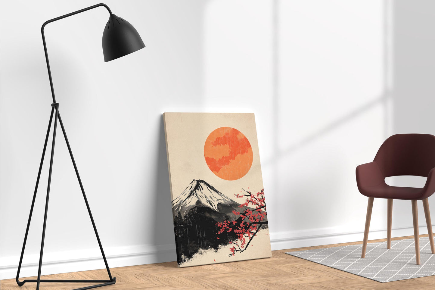 Fuji Artwork Sakura and the Rising Sun Japan Wall Art Eco Leather Canvas Wall Decor Print Ambient