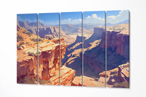 Endless Horizons Sunlit Canyon Vista Wall Art Eco Leather Home Decor Canvas Print 5 Panels