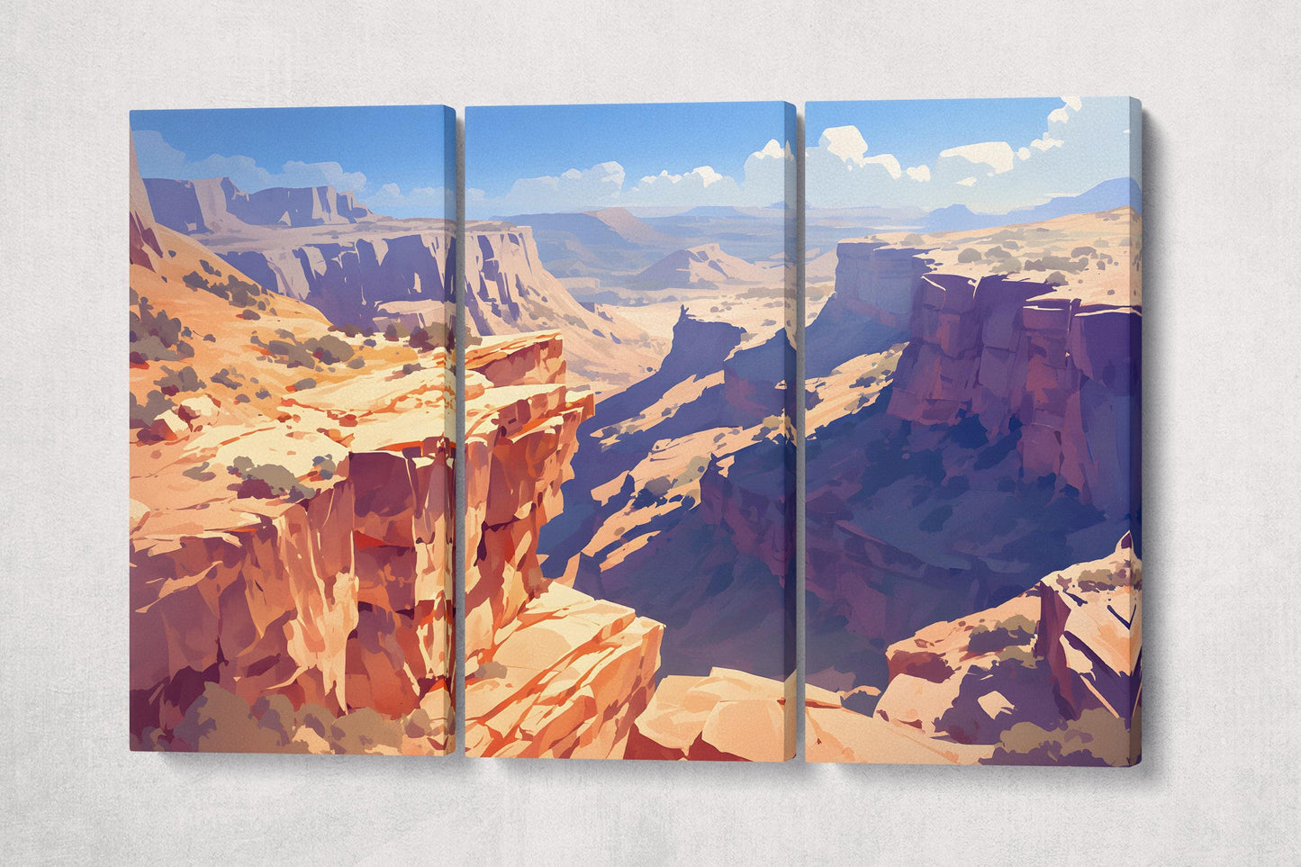 Endless Horizons Sunlit Canyon Vista Wall Art Eco Leather Home Decor Canvas Print 3 Panels