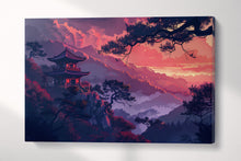 Charger l&#39;image dans la galerie, Japanese Red Mountain Sunset Wall Art Eco Leather Home Decor Canvas Print Single Panel